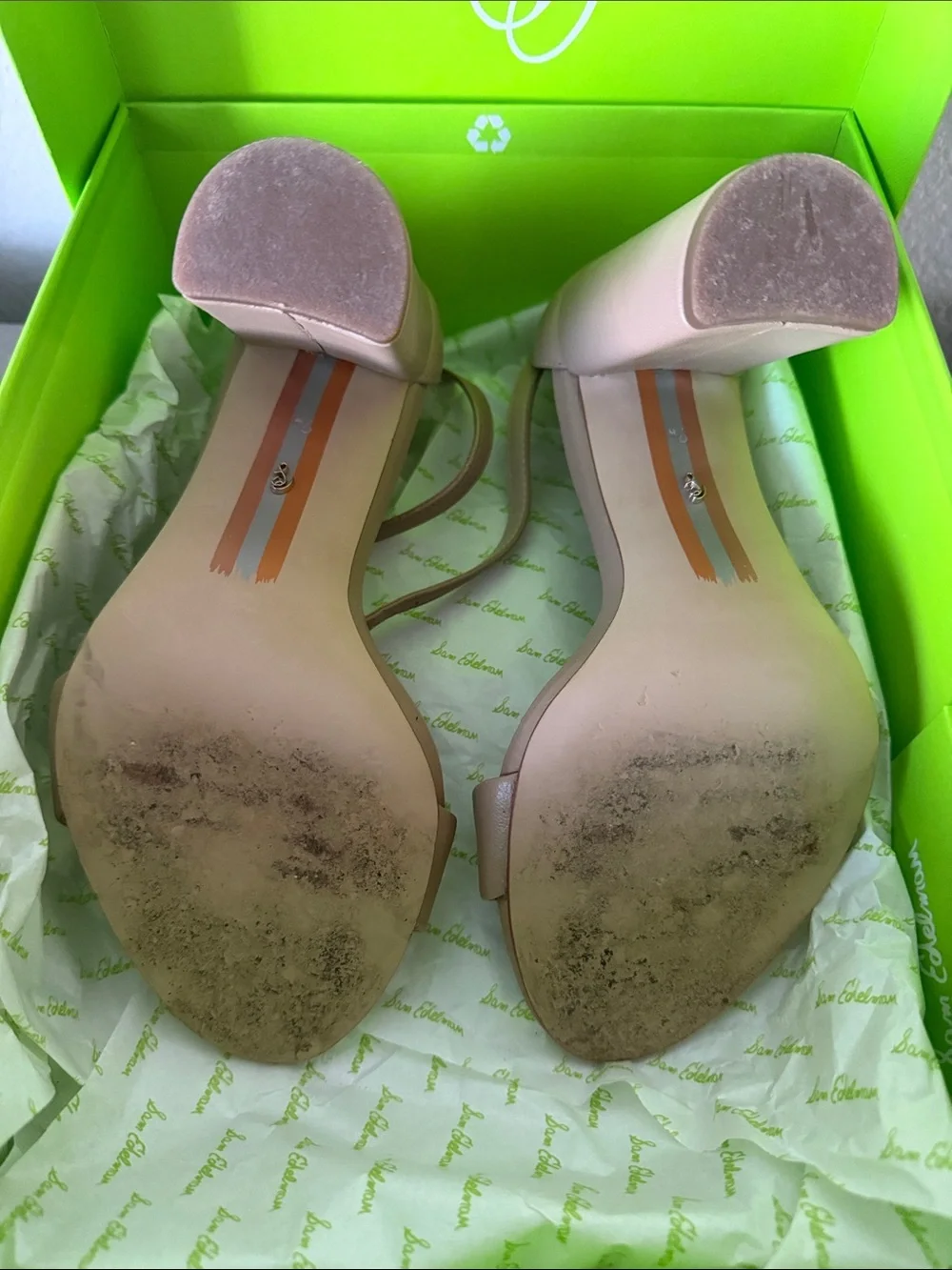 Sam Edelman Taupe Block Heel Sandals with Ankle Strap